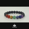 Video of CHAKVANA 7 Chakras Bracelet. 7 individual round genuine gemstone beads on the top of the bracelet represent each of the 7 major chakras. The remainder of the bracelet consists of natural round black lava rock beads.