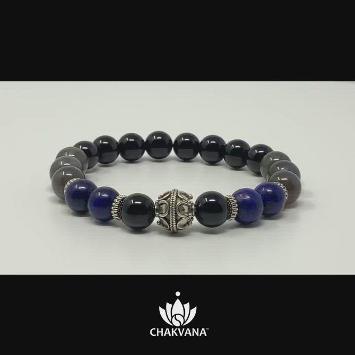 Video of "Spiritual Warrior" – Lapis Lazuli, Labradorite & Black Tourmaline – 8mm Gemstone Bead Bracelet with Bali Bead – Chakvana.com