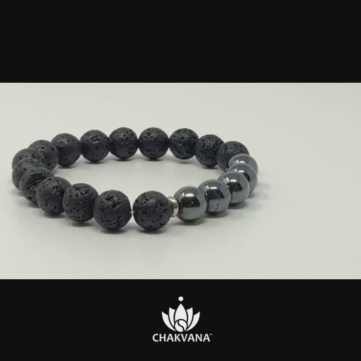Video of Hematite & Black Lava Stone - 8mm Gemstone Bead Bracelet – Chakvana.com