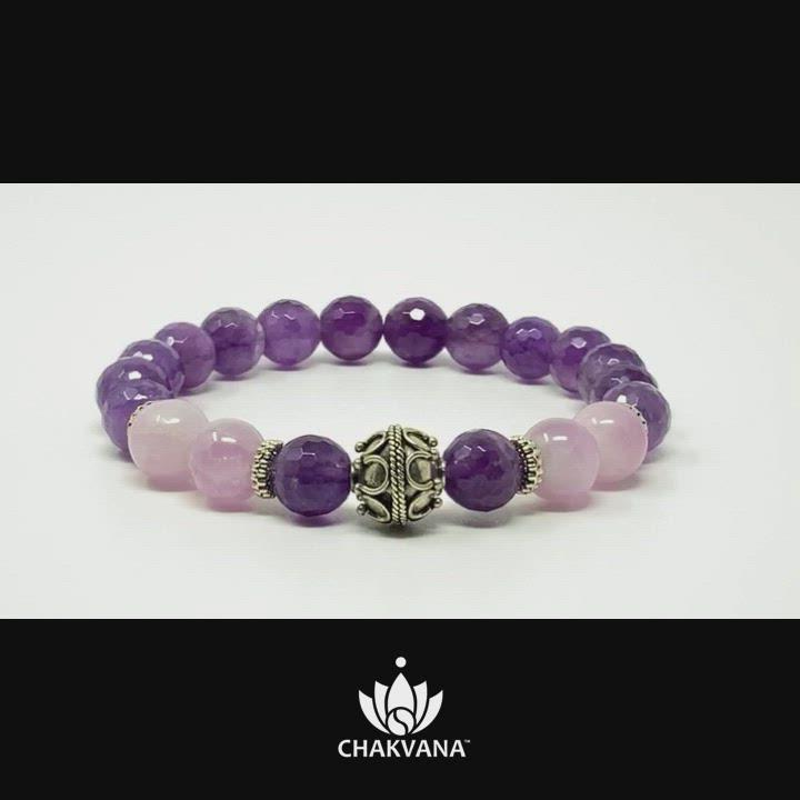 Video of "Universal Love" - Kunzite & Faceted Amethyst - 8mm Gemstone Bead Bracelet with Bali Bead – Chakvana.com