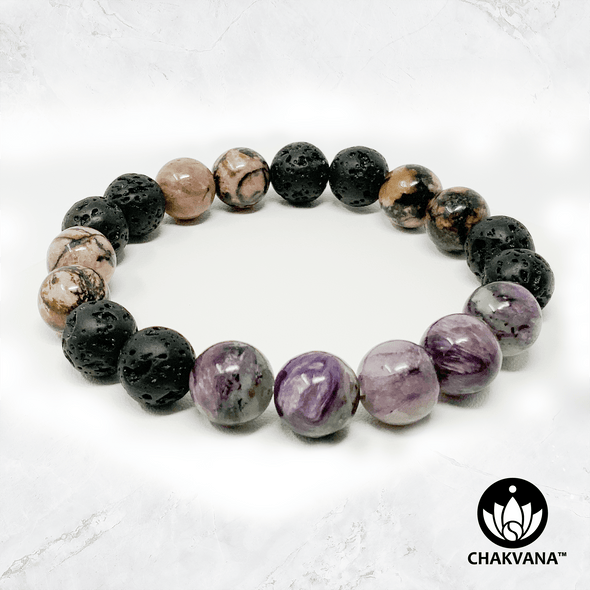 Charoite, Rhodonite and Black Lava Stone - 10mm Gemstone Bead Bracelet – Chakvana.com