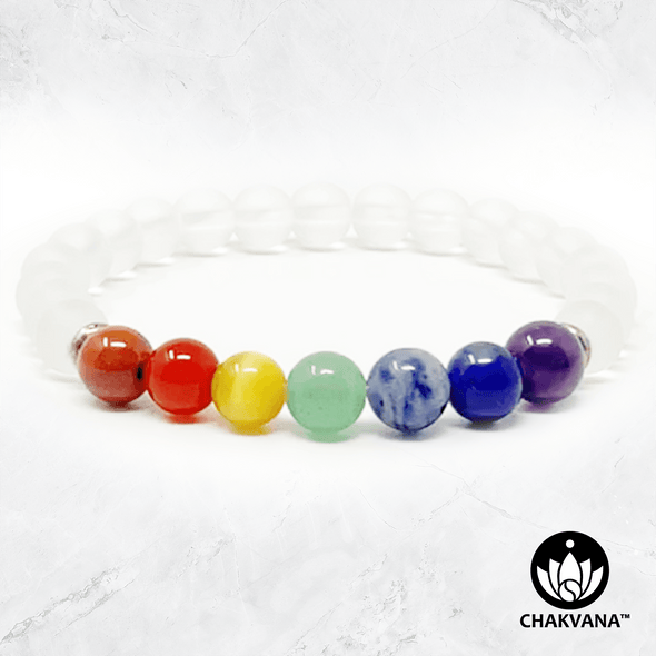 7 Chakras & Frosted Quartz - 6mm Gemstone Bead Bracelet – Chakvana.com