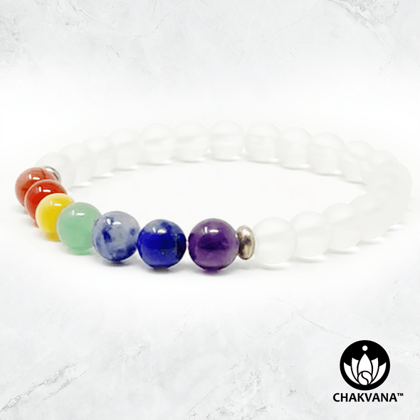 7 Chakras & Frosted Quartz - 6mm Gemstone Bead Bracelet – Chakvana.com