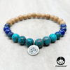 Turquoise, Chrysocolla and Sandalwood 6mm Gemstone Bead and Wood Bracelet with Sterling Silver Om Charm – Chakvana.com