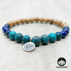 Turquoise, Chrysocolla and Sandalwood 6mm Gemstone Bead and Wood Bracelet with Sterling Silver Om Charm – Chakvana.com