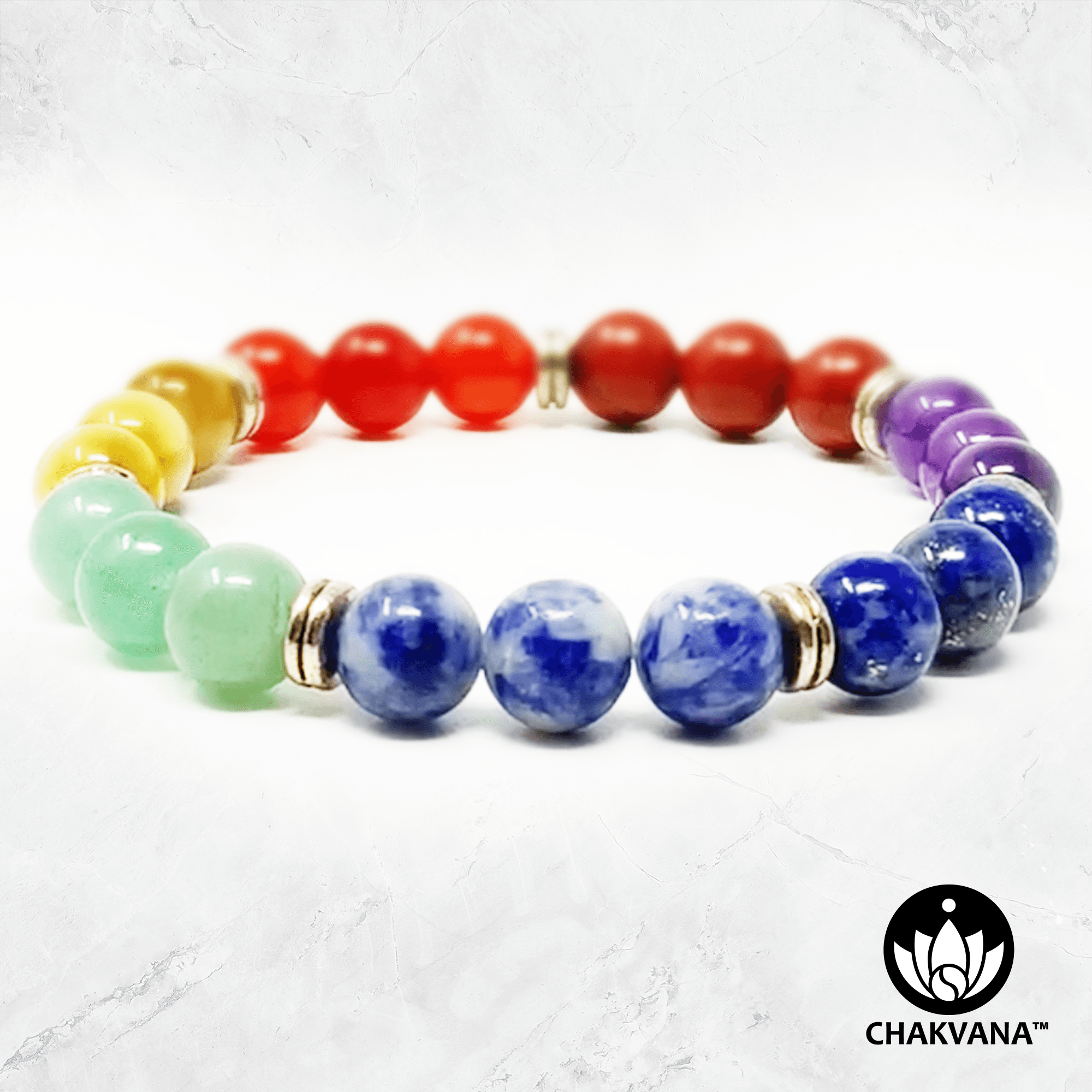 7 Stone Chakra Bracelet - Silver Edition (8mm)