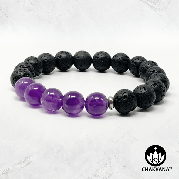 Amethyst & Black Lava Stone - 8mm Gemstone Bead Bracelet – Chakvana.com