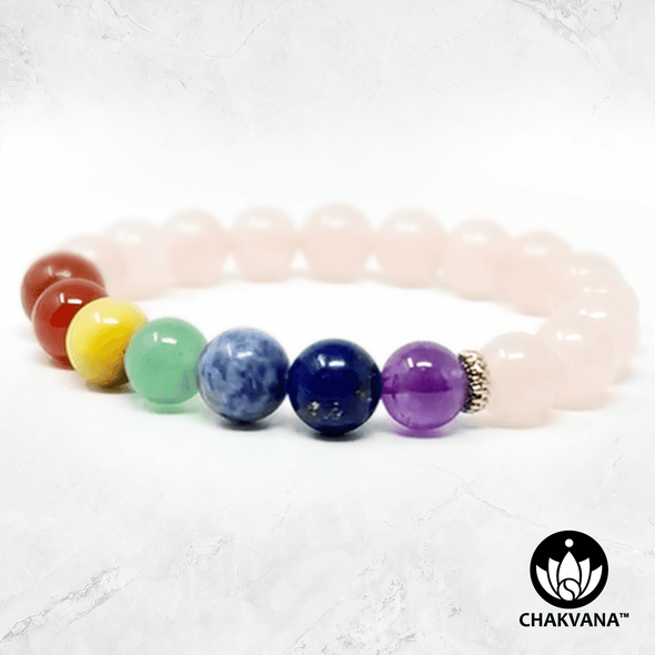 7 Chakras & Rose Quartz - 8mm Gemstone Bead Bracelet – Chakvana.com