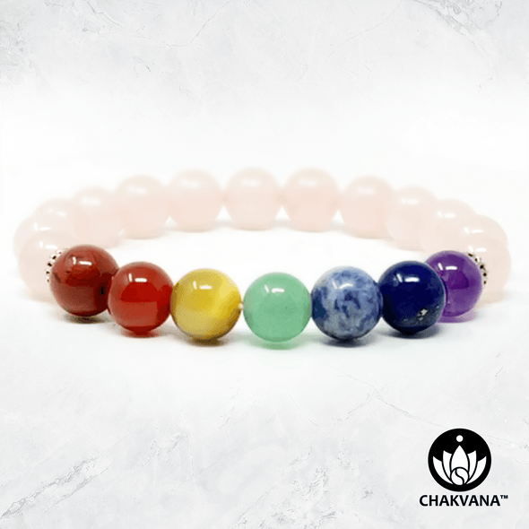 7 Chakras & Rose Quartz - 8mm Gemstone Bead Bracelet – Chakvana.com