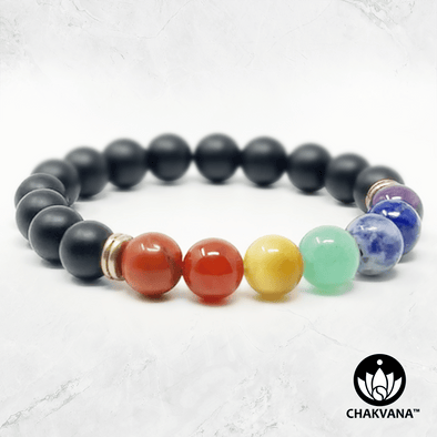 7 Chakras & Matte Black Onyx - 8mm Gemstone Bead Bracelet – Chakvana.com