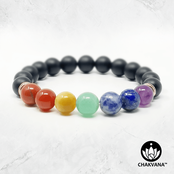 7 Chakras & Matte Black Onyx - 8mm Gemstone Bead Bracelet – Chakvana.com