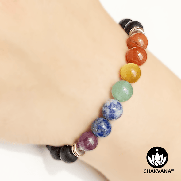 CHAKVANA 7 Chakras & Matte Black Onyx - 8mm Gemstone Bead Bracelet