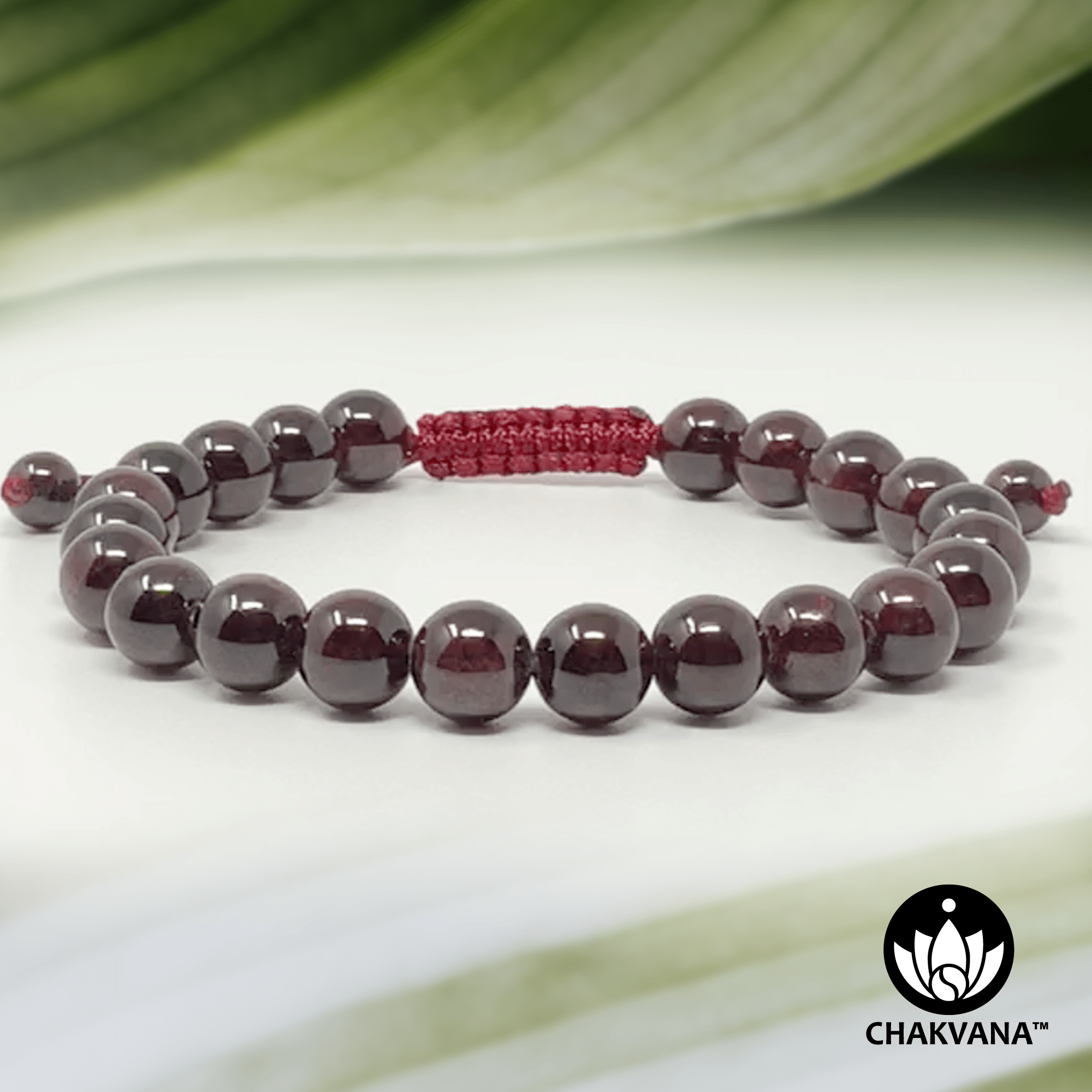 Garnet Gemstone Bead Bracelet 8mm Round Beads Adjustable 7