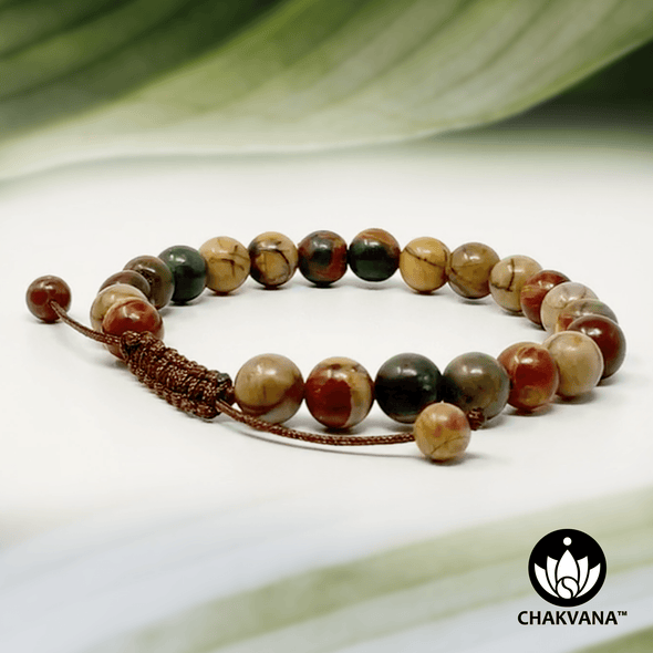 Picasso Jasper - 8mm Adjustable Macrame Gemstone Bead Bracelet – Chakvana.com