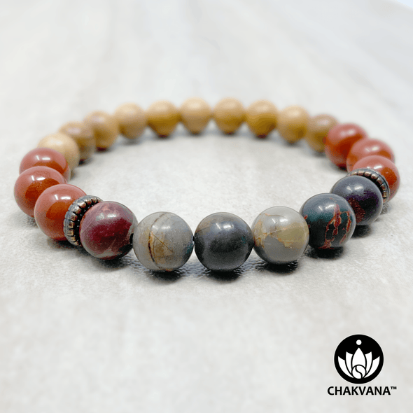 Picasso Jasper, Red Jasper and Sandalwood - 8mm Gemstone & Wood Bead Bracelet – Chakvana.com