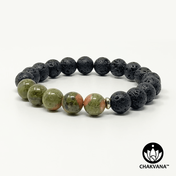 Unakite & Black Lava Stone 8mm Gemstone Bead Bracelet – Chakvana.com