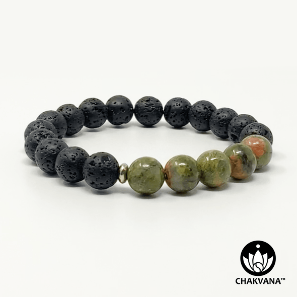 Unakite & Black Lava Stone 8mm Gemstone Bead Bracelet – Chakvana.com