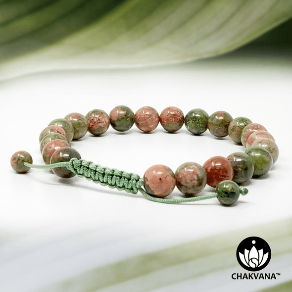 Unakite - 8mm Adjustable Macrame Gemstone Bead Bracelet – Chakvana.com