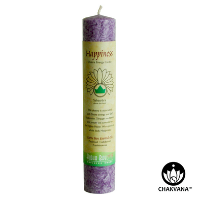 Aloha Bay Chakra Energy Pillar Candle - Crown Chakra - Sahasrara - Happiness. Available at CHAKVANA.COM