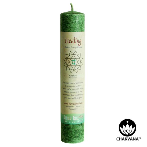 Aloha Bay Chakra Energy Pillar Candle - Heart Chakra - Anahata - Healing. Available at CHAKVANA.COM