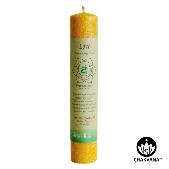 Aloha Bay Chakra Energy Pillar Candle - Sacral Chakra - Svadhishthana - Love. Available at CHAKVANA.COM