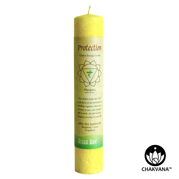 Aloha Bay Chakra Energy Pillar Candle - Solar Plexus Chakra - Manipura - Protection. Available at CHAKVANA.COM