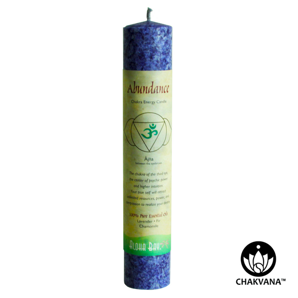 Aloha Bay Chakra Energy Pillar Candle - Third Eye Chakra - Ajna - Abundance. Available at CHAKVANA.COM