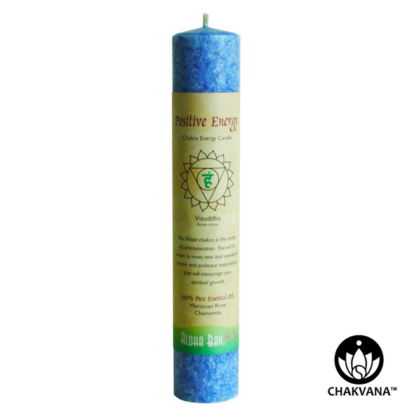 Aloha Bay Chakra Energy Pillar Candle - Throat Chakra - Visuddha - Positive Energy. Available at CHAKVANA.COM