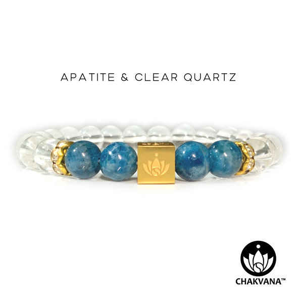 CHAKVANA™ Apatite & Clear Quartz 8mm Gemstone Bead Bracelet - Front View
