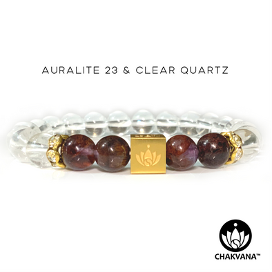 CHAKVANA™ Auralite 23 & Clear Quartz 8mm Gemstone Bead Bracelet - Front View