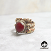 Ring with polished Carnelian round gemstone and decorative braided multi-metal ring band. – Chakvana.com