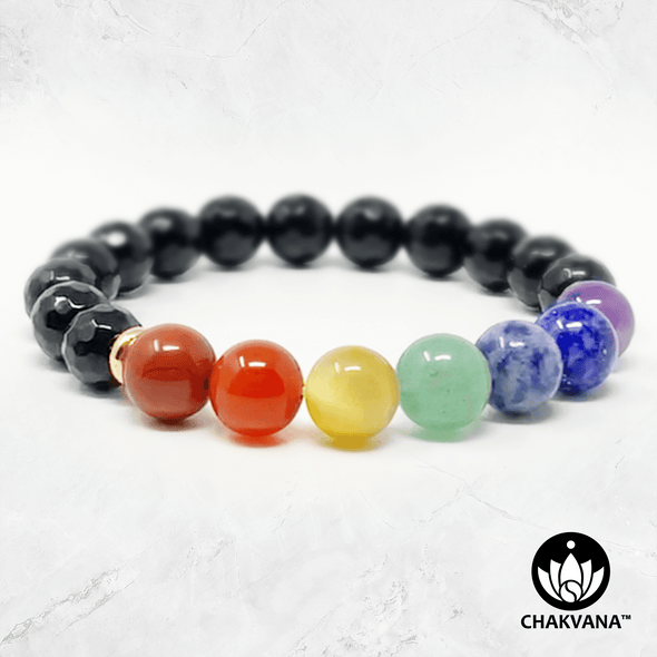 7 Chakras & Faceted Black Onyx - 8mm Gemstone Bead Bracelet – Chakvana.com