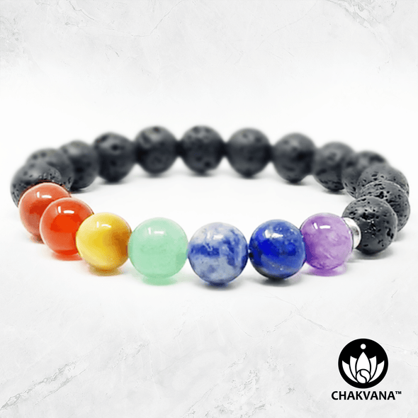 7 Chakras & Black Lava Stone - 8mm Gemstone Bead Bracelet – Chakvana.com
