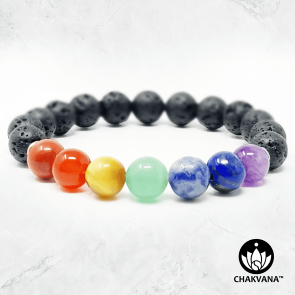 7 Chakras & Black Lava Stone - 8mm Gemstone Bead Bracelet – Chakvana.com