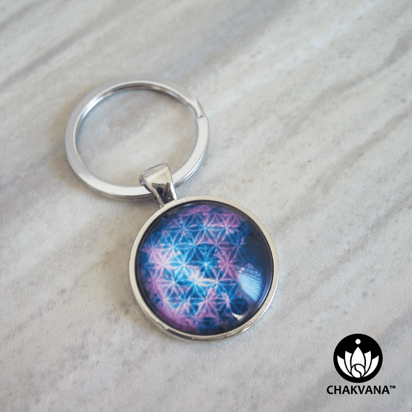 Simple single ring keychain sporting a cosmic Flower of Life design. – Chakvana.com