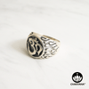 Flaming Om Sterling Silver Ring (Size 7.75). Two tone sterling silver ring with Om symbol and flames. – Chakvana.com