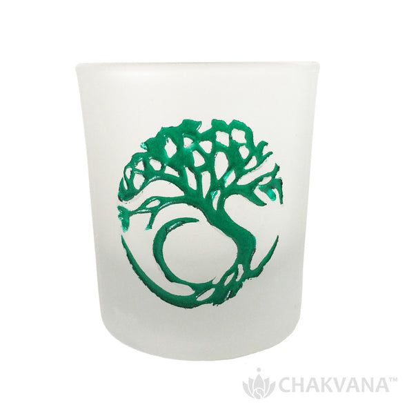 Frosted Glass Votive Candle Holder | Tree of Life