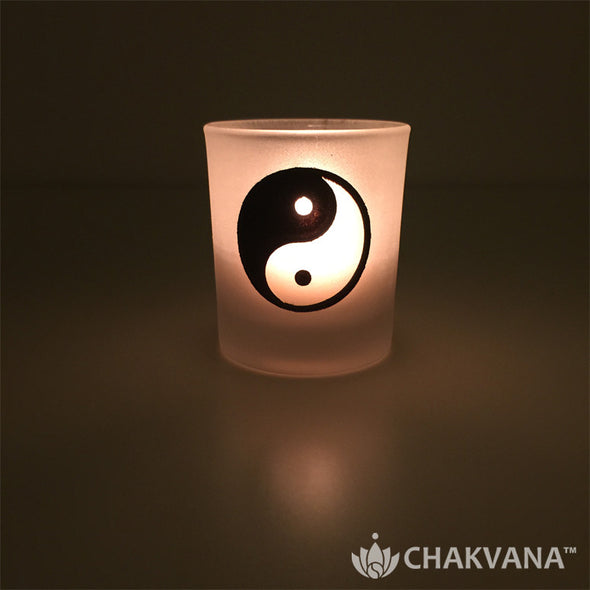 Frosted Glass Votive Candle Holder | Yin Yang