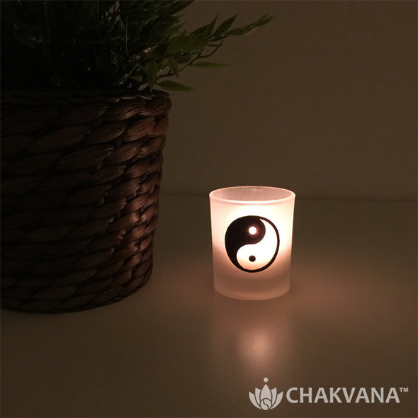 Frosted Glass Votive Candle Holder | Yin Yang