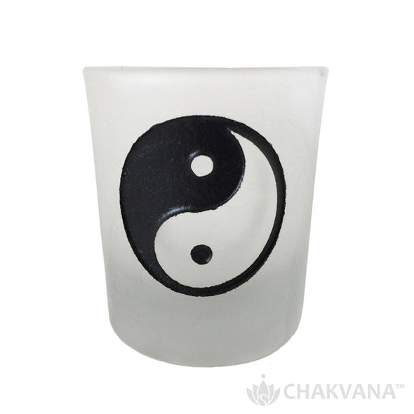Frosted Glass Votive Candle Holder | Yin Yang Symbol