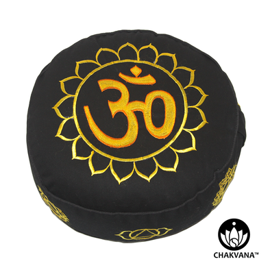 Meditation Cushion | Om-Lotus and 7 Chakras | Gold and Black