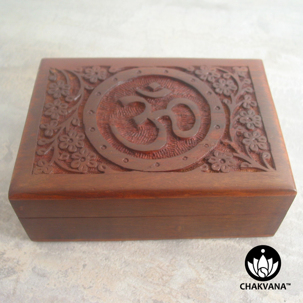 Filigree Wood Storage Box with Om Symbol