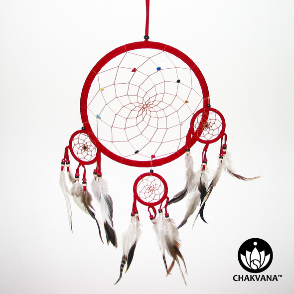 8.5" Red Dreamcatcher with three 2.5" mini dreamcatchers attached.