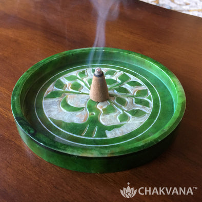 Round Soapstone Incense Burner | Tree of Life
