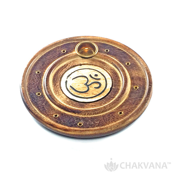 Round Wood Incense Burner | Om Symbol