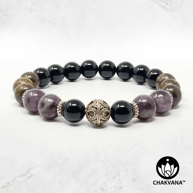 "Sacred Vision" - Charoite, Bronzite & Black Onyx - 8mm Gemstone Bead Bracelet with Bali Bead – Chakvana.com