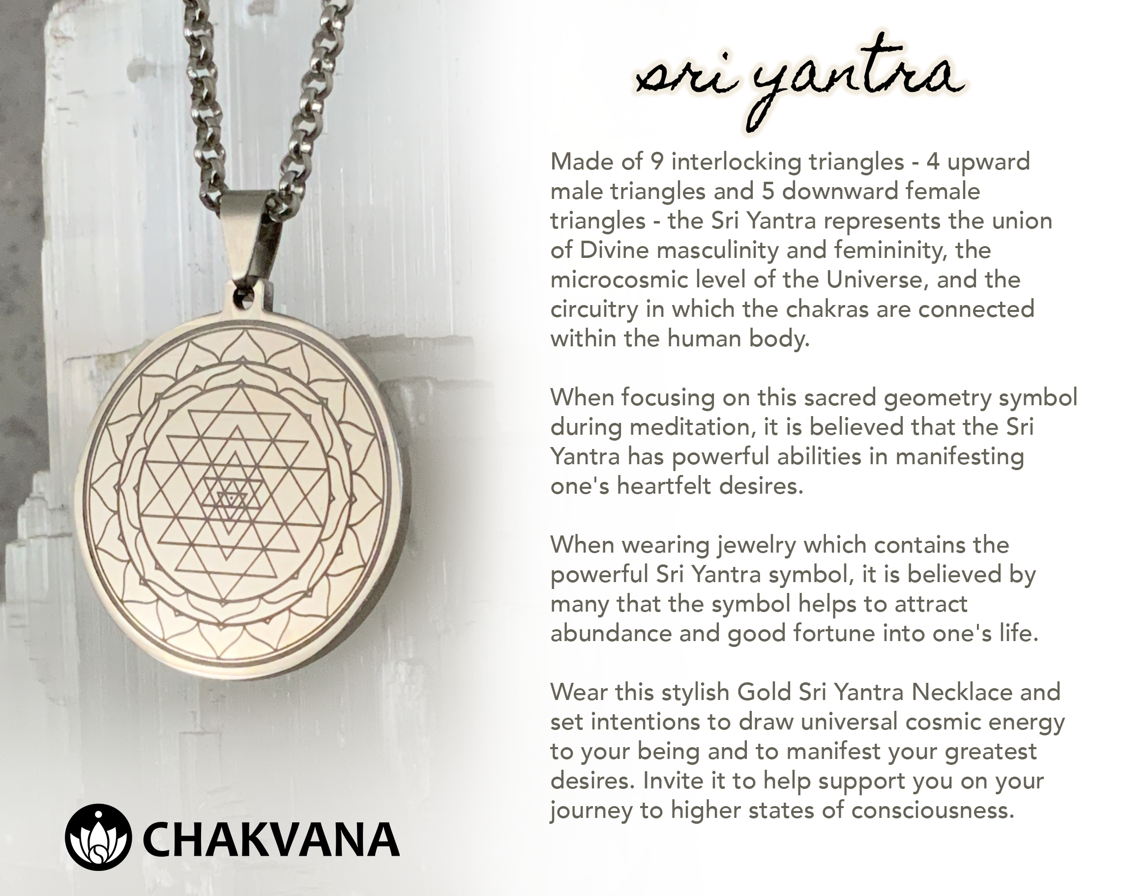 Sri Yantra Necklace - Laser Engraved Stainless Steel