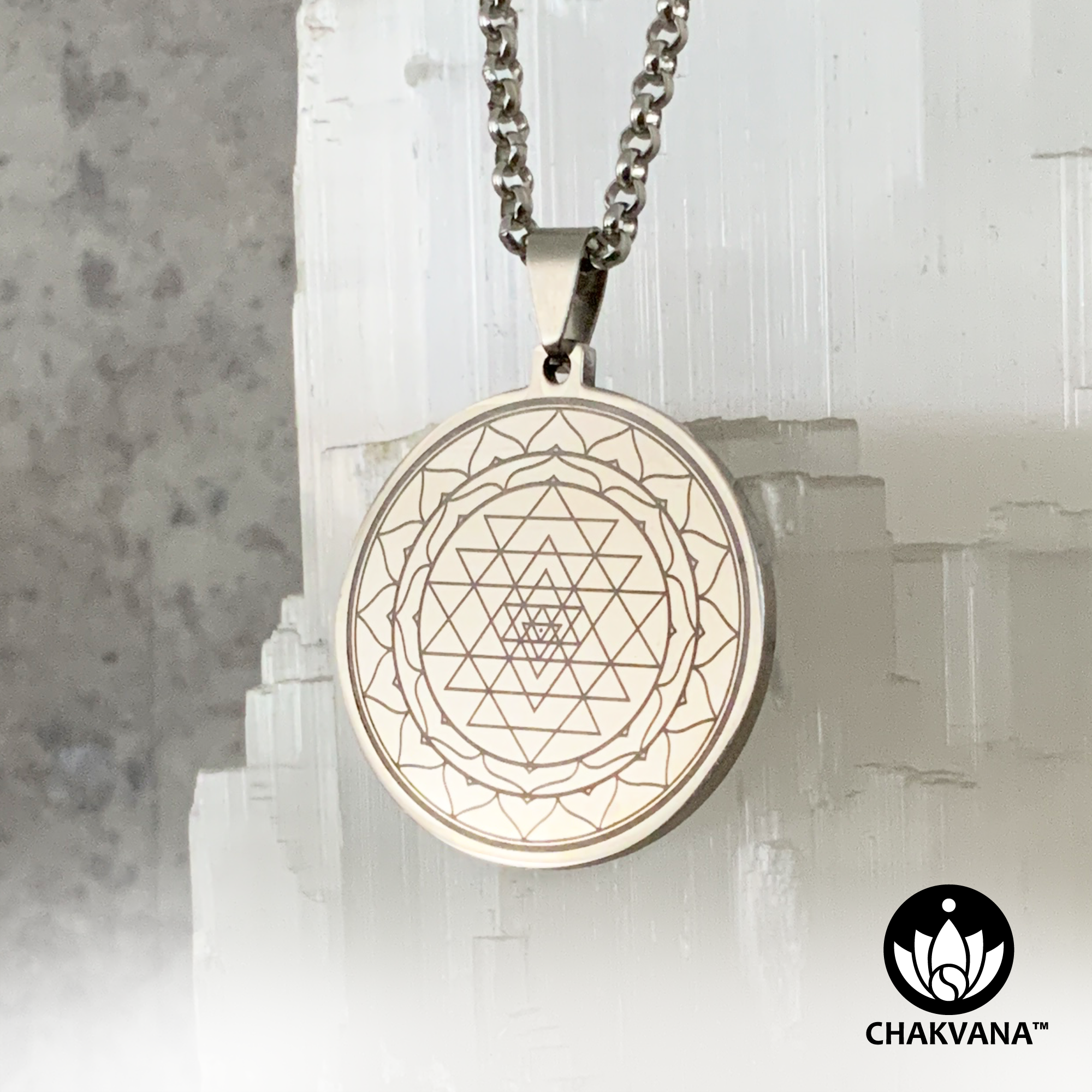 Sri Yantra Necklace Laser Engraved Stainless Steel CHAKVANA