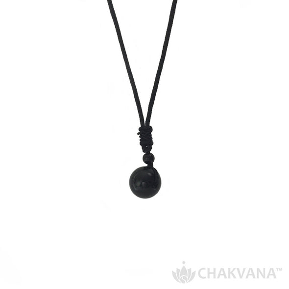 Black Obsidian Ball Pendant Necklace