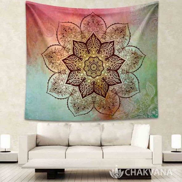 Watercolor Flower Mandala Tapestry